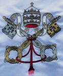   Kültéri vatikáni zászló mindkét oldalon hímzett címerrel