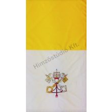 Kültéri vatikáni zászló egyik oldalon hímzett címerrel