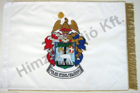 Beltéri református zászló mindkét oldalon hímzett címerrel