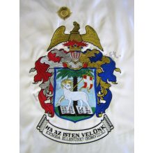 Kültéri református zászló mindkét oldalon hímzett címerrel